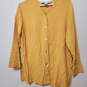 Melrose Silk Studio Button Down Top Yellow 100% Silk Size Petite Medium.  new